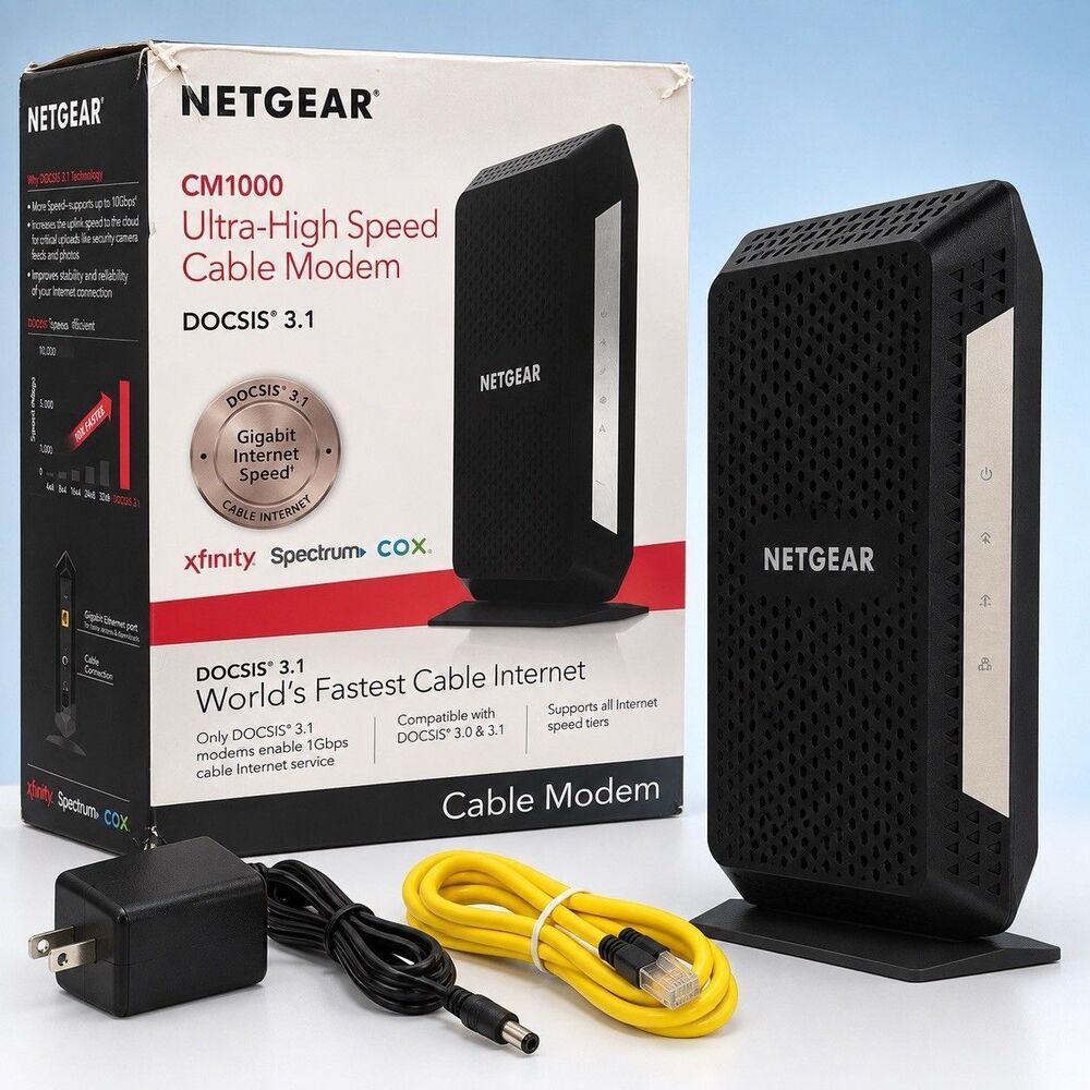 NETGEAR CM1000 DOCSIS 3.1 Cable Modem Gigabit Xfinity Spectrum Cox Comcast w Box